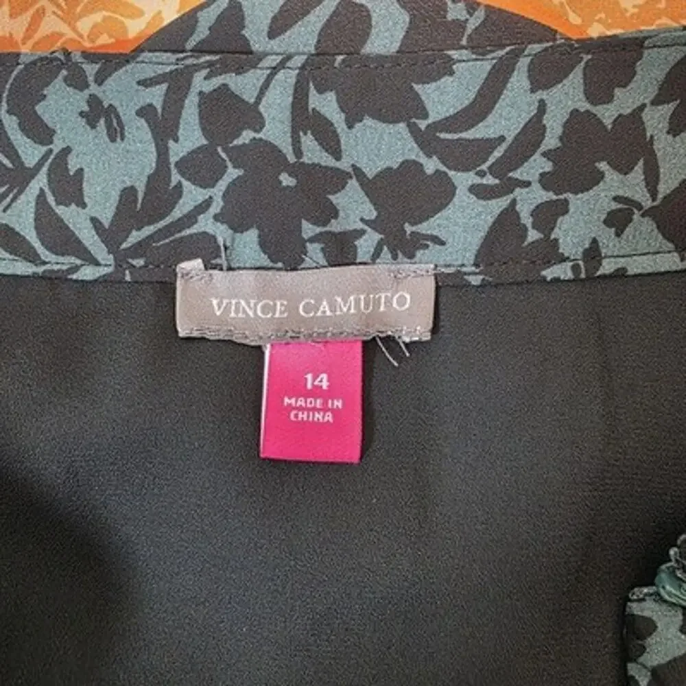 Vince Camuto Womens SZ 14 Green Black Floral Pencil Skirt Orange Trim Lined NWT